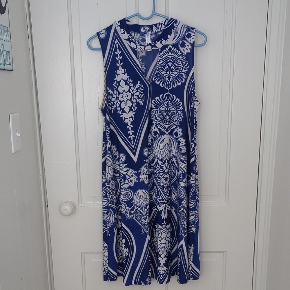Paisley Grace Boutique Floral Sleeveless Blue Dress